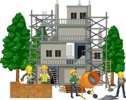 Isolated construction site with workers vector