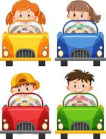 niños en juguetes de autos clásicos en diseño de dibujos animados vector