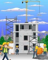 Building construction site with workers vector