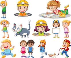 Happy kids doing different actions vector