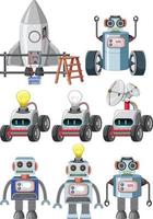 Set of different vintage robots vector