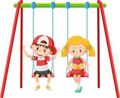 Kid on swing set playground on white background vector