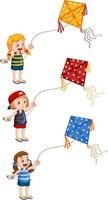 Set of different kids playing kites vector