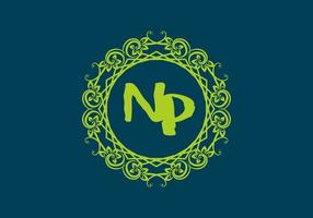 NP initial letter in vintage circle frame vector