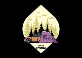 camping nocturno con ilustración de coche vector