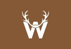 White brown color of W initial letter with deer horn vector