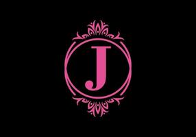 Pink black of J initial letter in classic frame vector