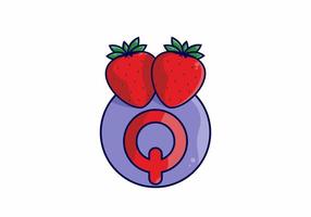 Red strawberry with Q initial letter vector