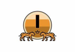 Two tiger line art with I initial letter vector