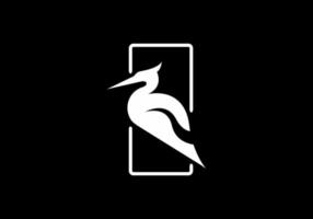 White black of heron bird in rectangle shape vector
