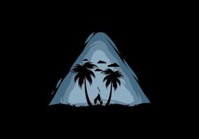 Silhouette of bonfire and coconut trees on the beach vector