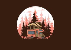 Car roof camping in the jungle illustration vector