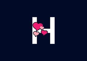 color rosa blanco de la letra inicial h con símbolo de amor vector