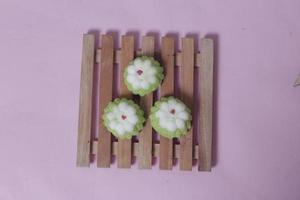 Putu Ayu as a snack in your spare time. Putu Ayu has a soft and tender texture. This putu cake has a very delicious and soft taste when eaten. Indonesian food. Has a pandan scent. Focus blur. photo