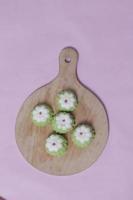 Putu Ayu as a snack in your spare time. Putu Ayu has a soft and tender texture. This putu cake has a very delicious and soft taste when eaten. Indonesian food. Has a pandan scent. Focus blur. photo