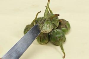 Eggplant is one of the vegetables in the form of fruit. Fruit-producing plants used as vegetables. Green eggplant is round and mini has a different taste from other eggplants. photo