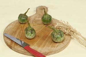 Eggplant is one of the vegetables in the form of fruit. Fruit-producing plants used as vegetables. Green eggplant is round and mini has a different taste from other eggplants. photo