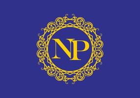 NP initial letter in vintage circle frame vector