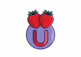 Red strawberry with U initial letter vector