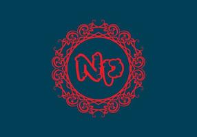 NP initial letter in vintage circle frame vector