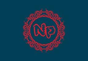 NP initial letter in vintage circle frame vector