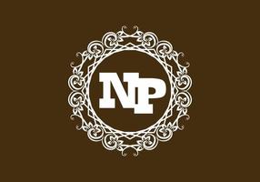 NP initial letter in vintage circle frame vector