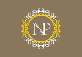 NP initial letter in vintage circle frame vector