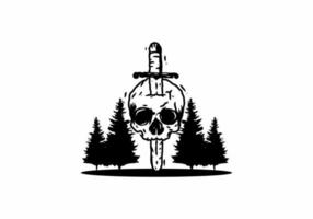 Skull and sword in nature line art vector