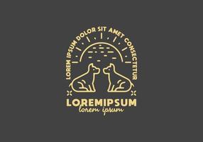 Twin dog and sun line art illustration with lorem ipsum text vector