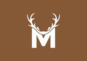 White brown color of M initial letter with deer horn vector
