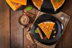 American pumpkin pie with cinnamon and nutmeg photo