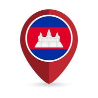 Map pointer with contry Cambodia. Cambodia flag. Vector illustration.