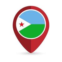 Map pointer with contry Djibouti. Djibouti flag. Vector illustration.