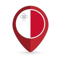 Map pointer with contry Malta. Malta flag. Vector illustration.