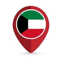 Map pointer with contry Kuwait. Kuwait flag. Vector illustration.