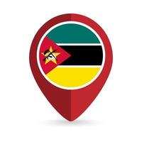 Map pointer with contry Mozambique. Mozambique flag. Vector illustration.