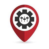 Red pin location with Customisation icon inside. Vector illustration.