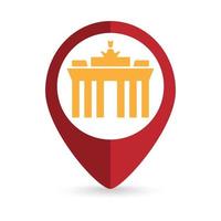 Map pointer with Brandenburg Gate. Vector illustration.