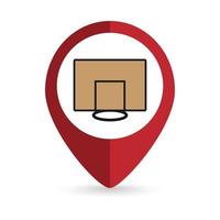 Map pointer with Basketball hoop. Vector illustration.