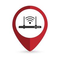 Map pointer with Wireless Signal Router Icon. Vector illustration.