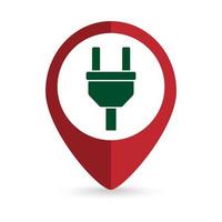 Map pointer with electrical plug sign. Vector illustration.