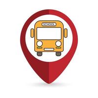 Map pointer with Yellow School bus icon. Vector illustration.