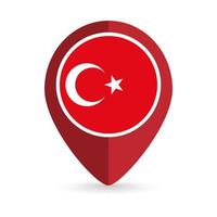 Map pointer with contry Turkey. Turkey flag. Vector illustration.