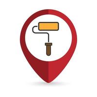 Map pointer with Paint roller icon. Vector illustration.