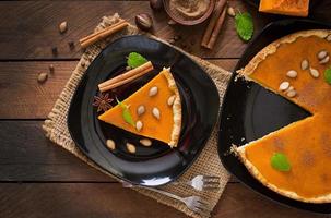 American pumpkin pie with cinnamon and nutmeg photo