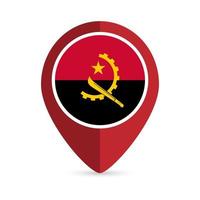 Map pointer with contry Angola. Angola flag. Vector illustration.