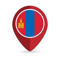 Map pointer with contry Mongolia. Mongolia flag. Vector illustration.