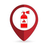 Map pointer with Fire extinguisher symbol. Vector illustration.