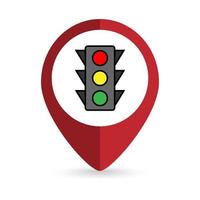 Map pointer with street traffic lights. Vector illustration.