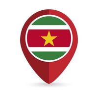 Map pointer with contry Suriname. Suriname flag. Vector illustration.